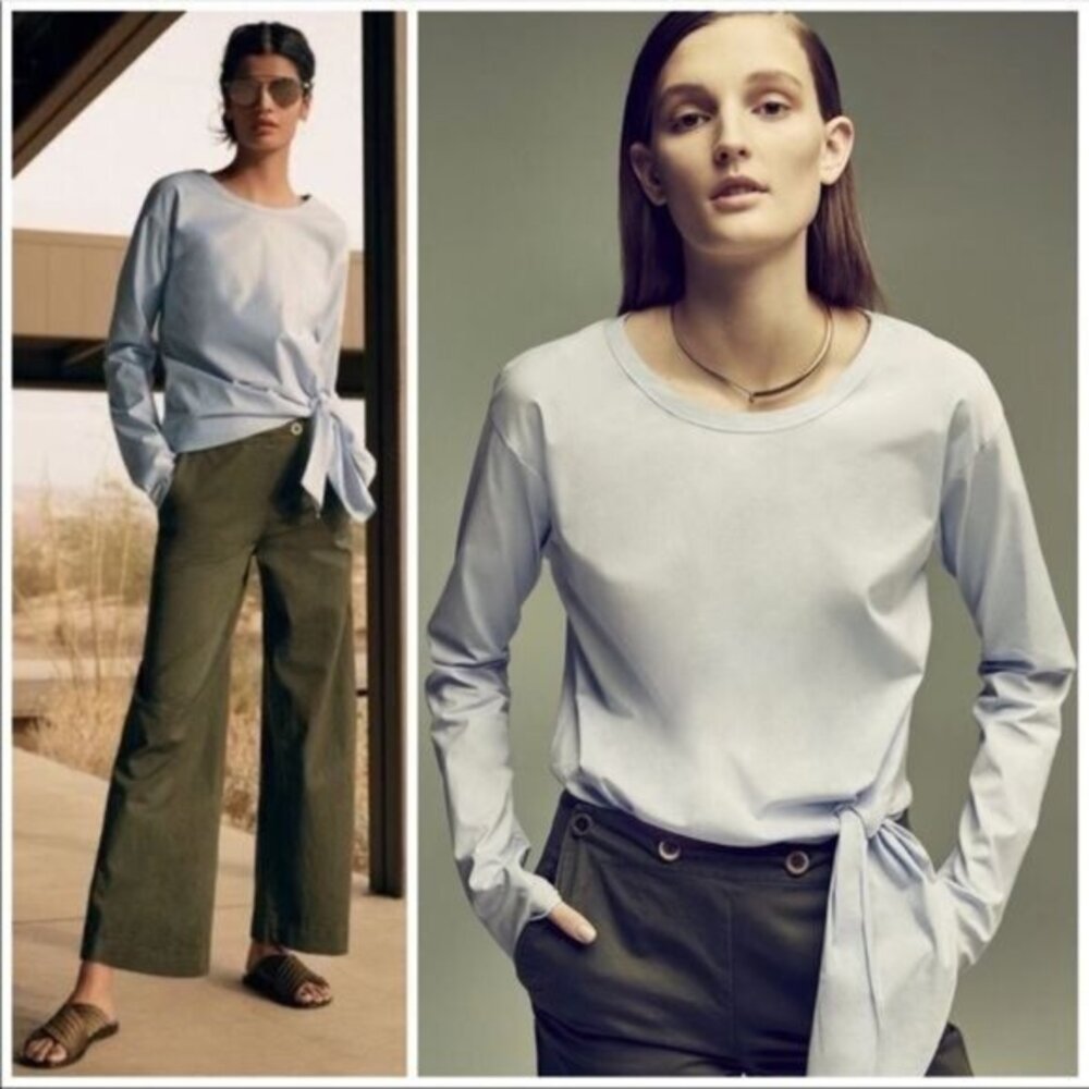 Theory Tie Waist Top P 0 Blue Larkspur Blouse Serah Long Sleeve